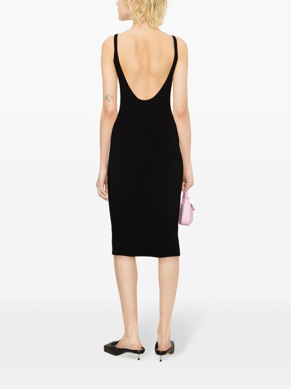 logo-plaque ribbed midi dress - 4