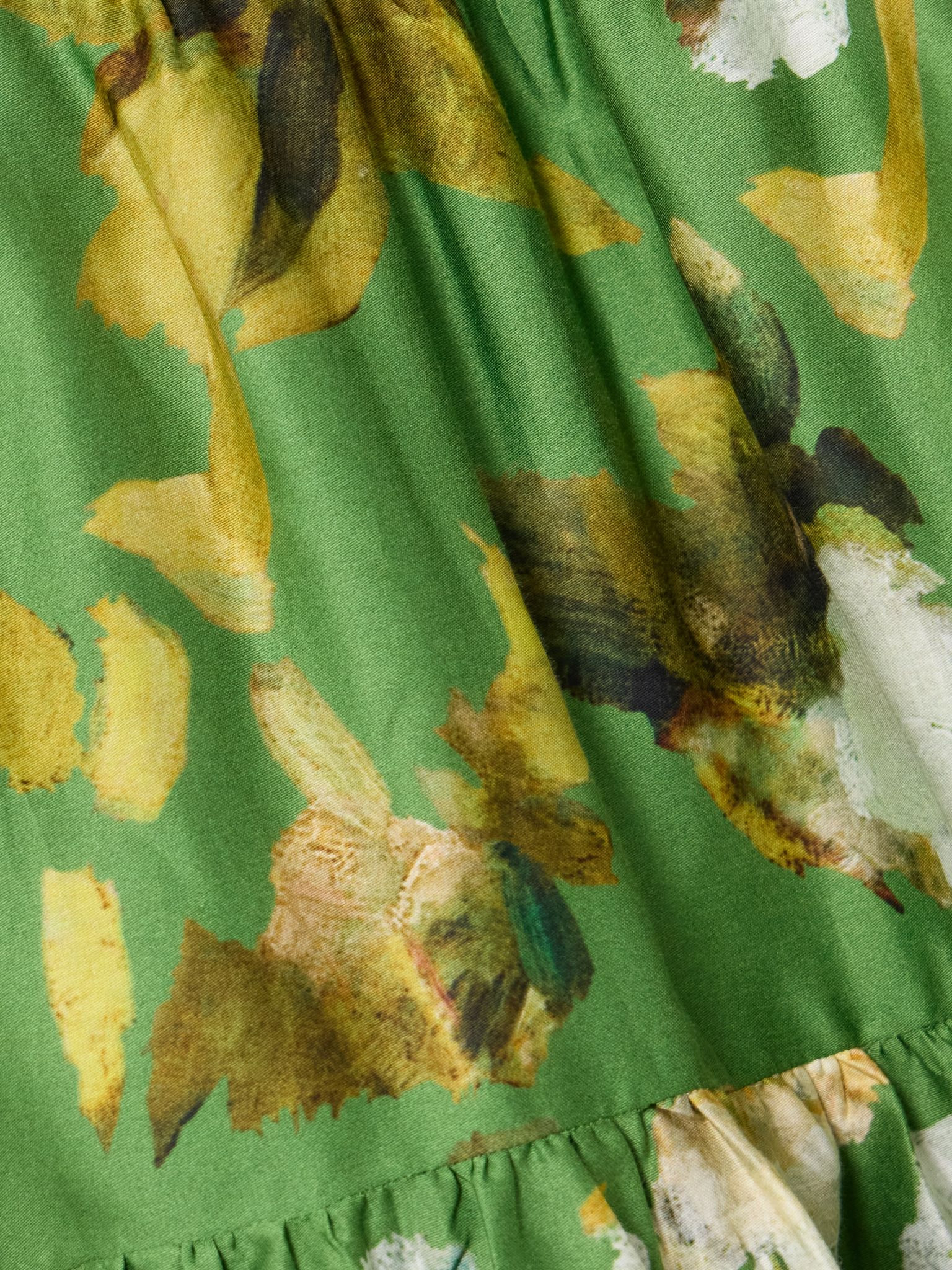 Gathered tiered floral-print cotton-poplin mini shirt dress Green - 4
