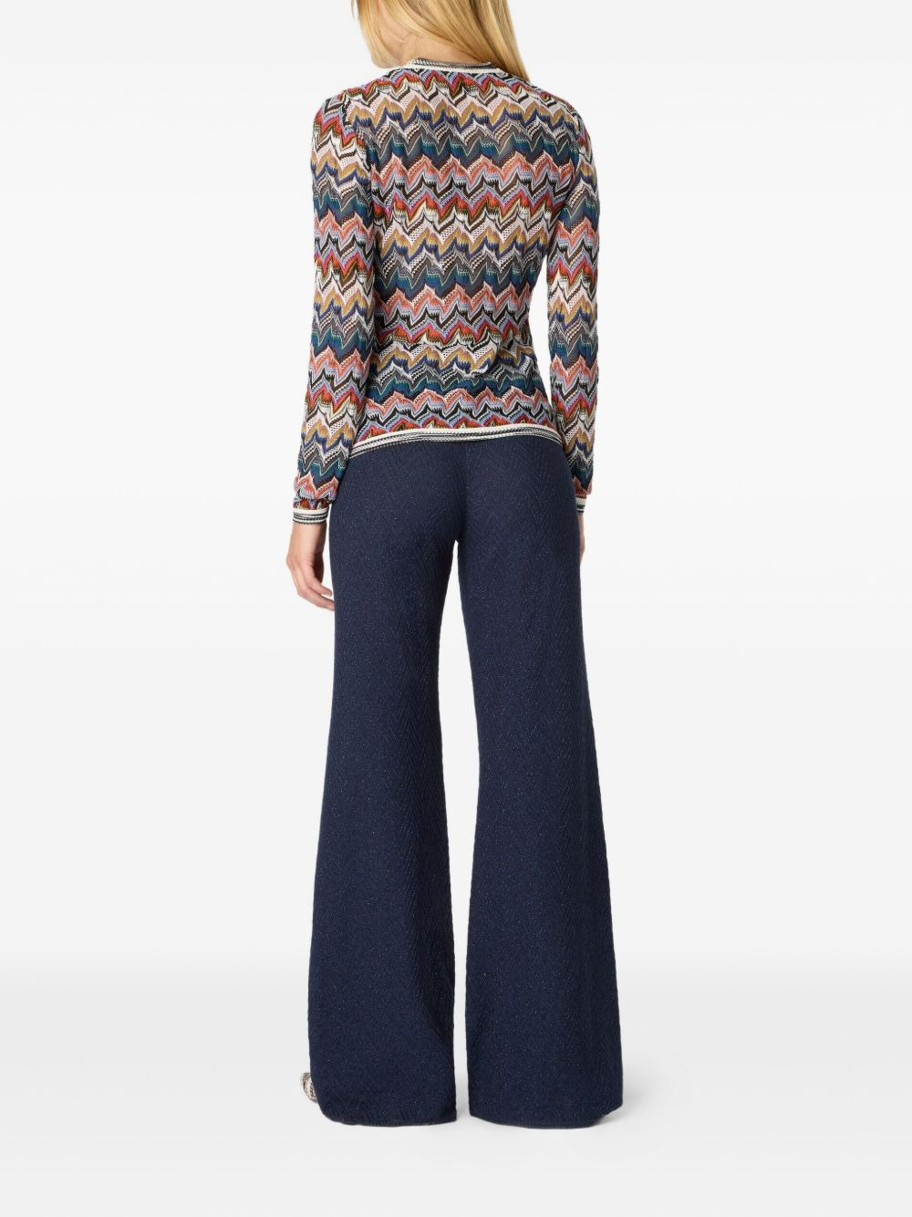 zigzag pattern flared trousers - 3