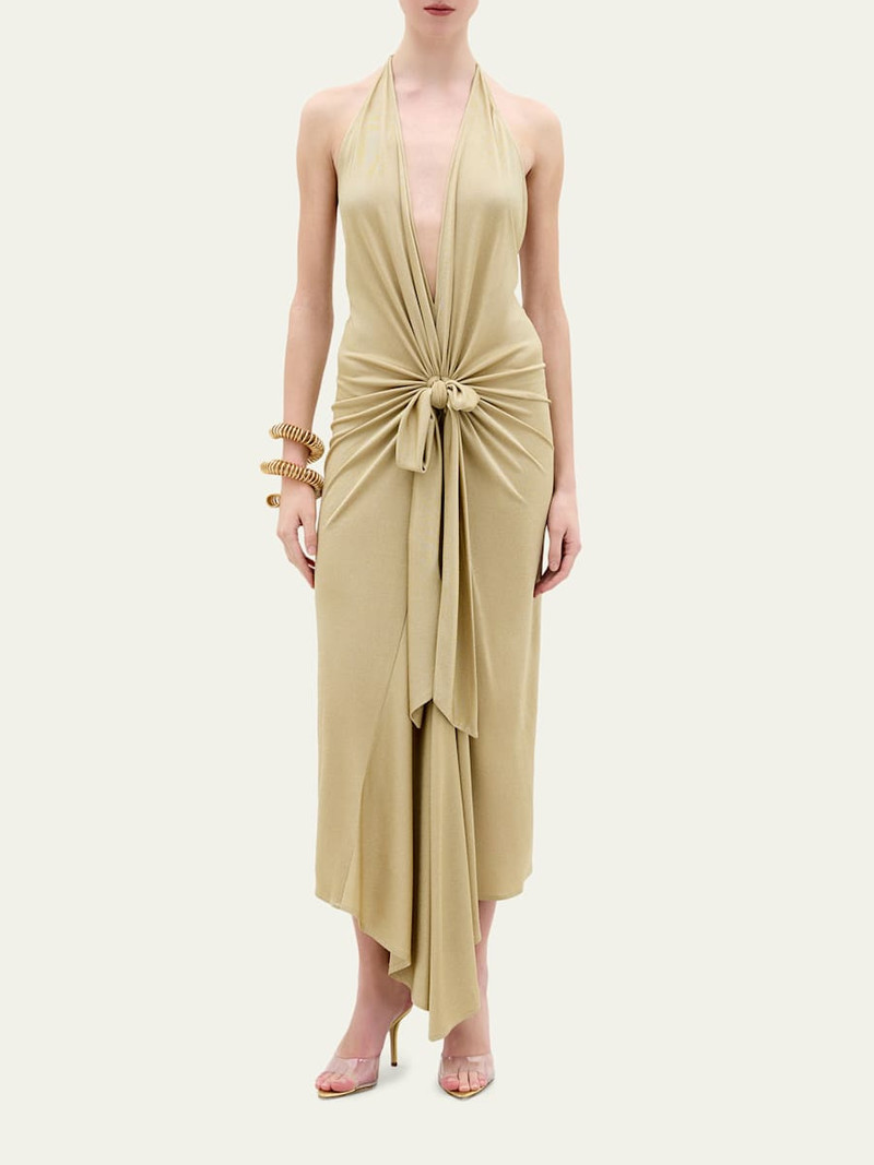 SILVIA TCHERASSI Adara Plunging Halter Knotted Maxi Dress outlook