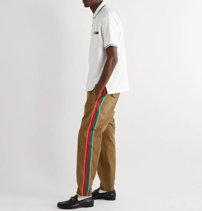 GUCCI Slim-Fit Tapered Webbing-Trimmed Cotton-Blend Ripstop Trousers outlook