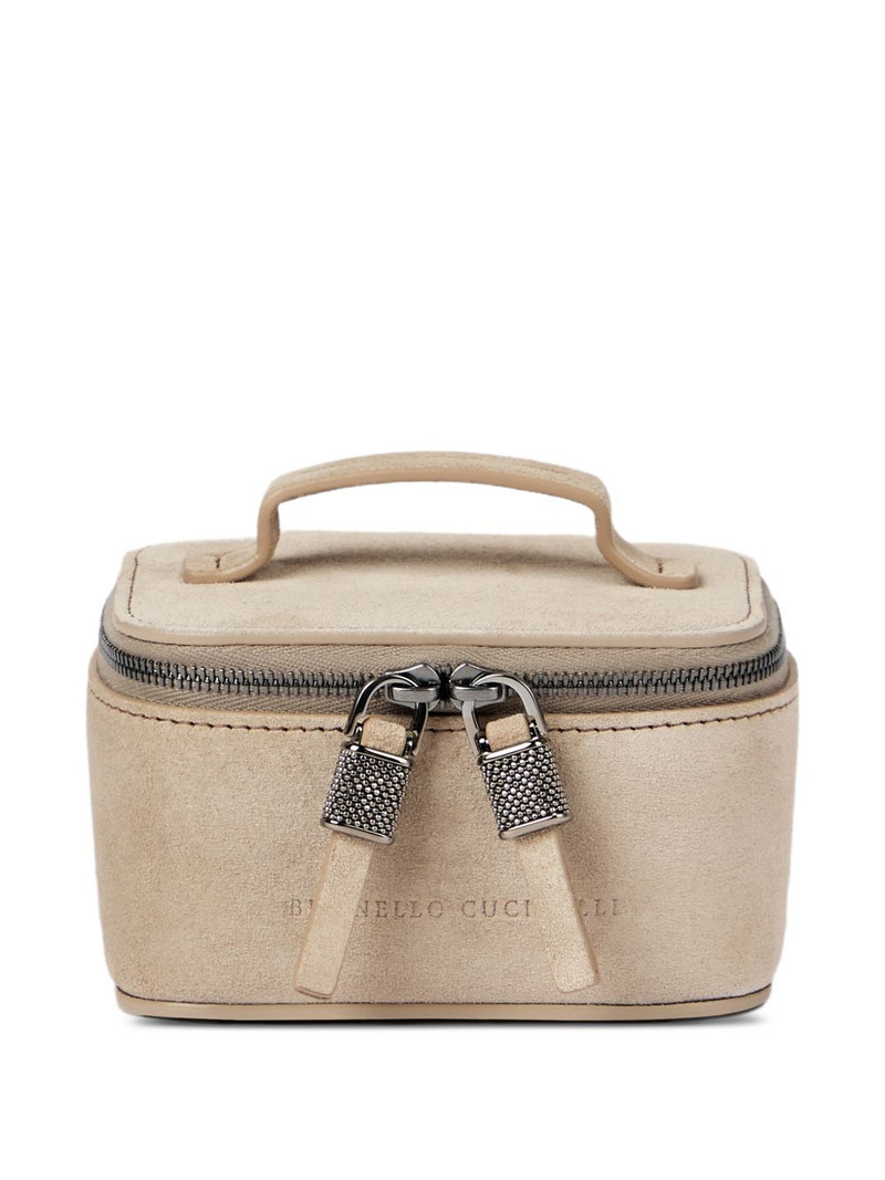 suede small jewelry box with shiny zipper pull 1