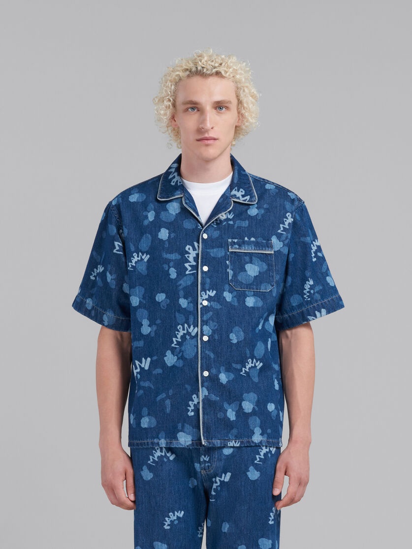 BLUE DENIM BOWLING SHIRT WITH MARNI DRIPPING PRINT - 2