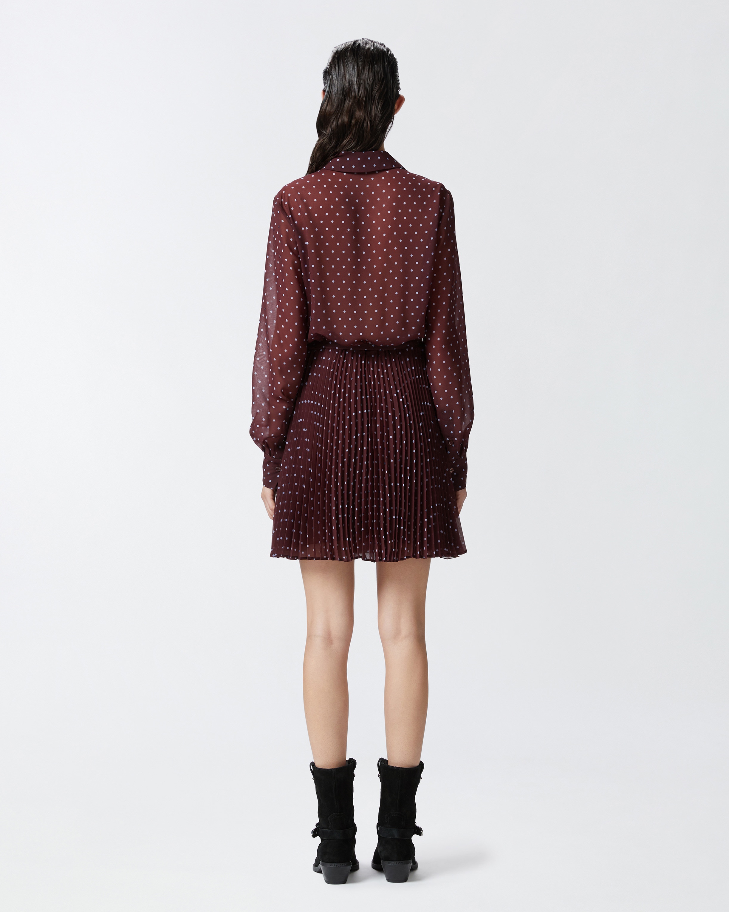 MINI CHIFFON SHIRT DRESS WITH POLKA DOTS - 5
