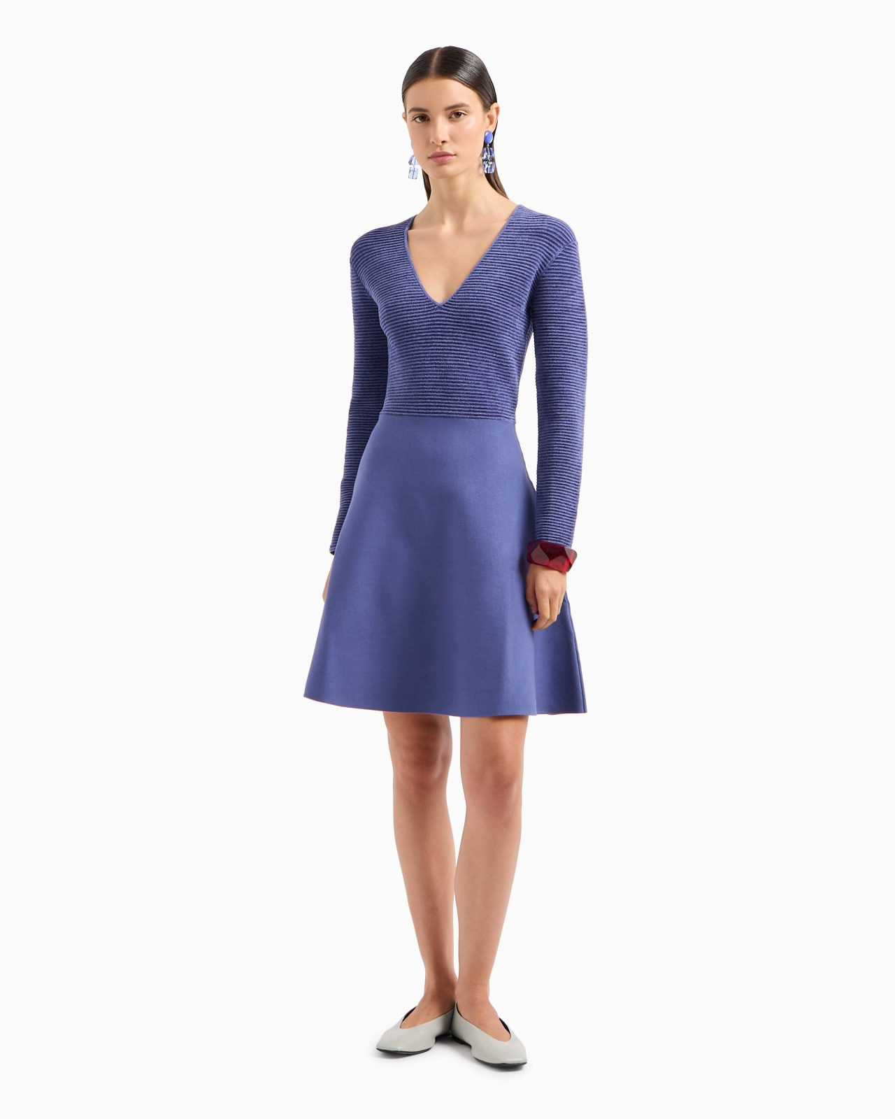 Ottoman fabric dress with knit fabric skirt - 2