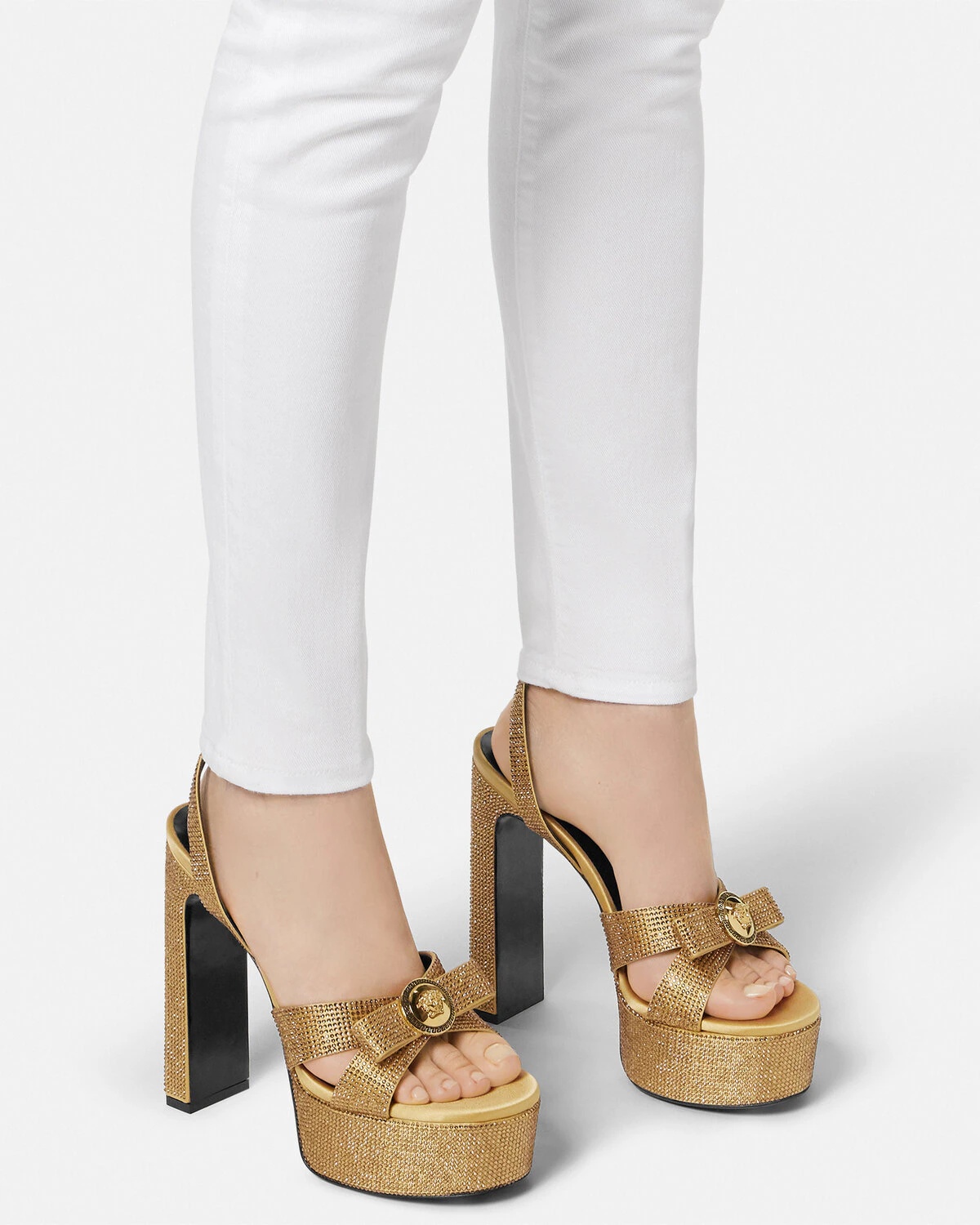 Crystal Gianni Ribbon Satin Sandals 5.5" - 3