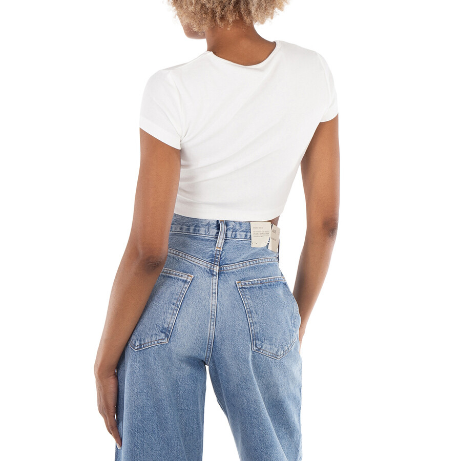Agolde Ladies White Savannah Cropped Tee - 3