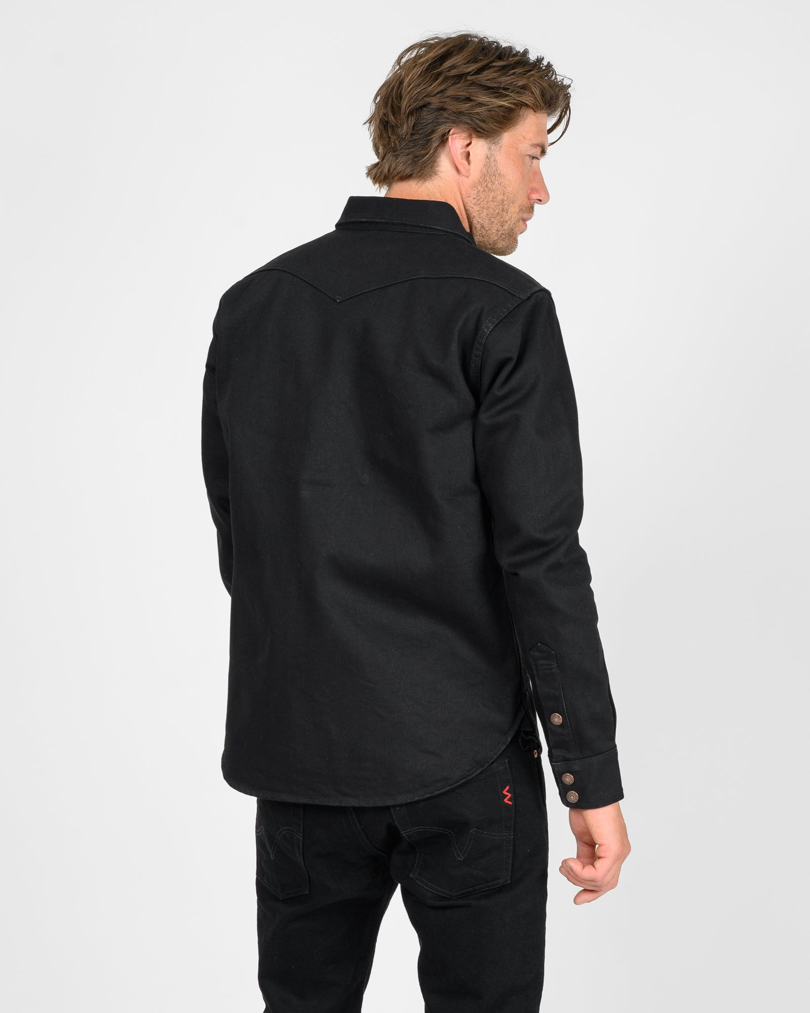 IHSH-362-BLK 16oz Non-Selvedge Denim CPO Shirt - Superblack (Fades To Grey) - 3