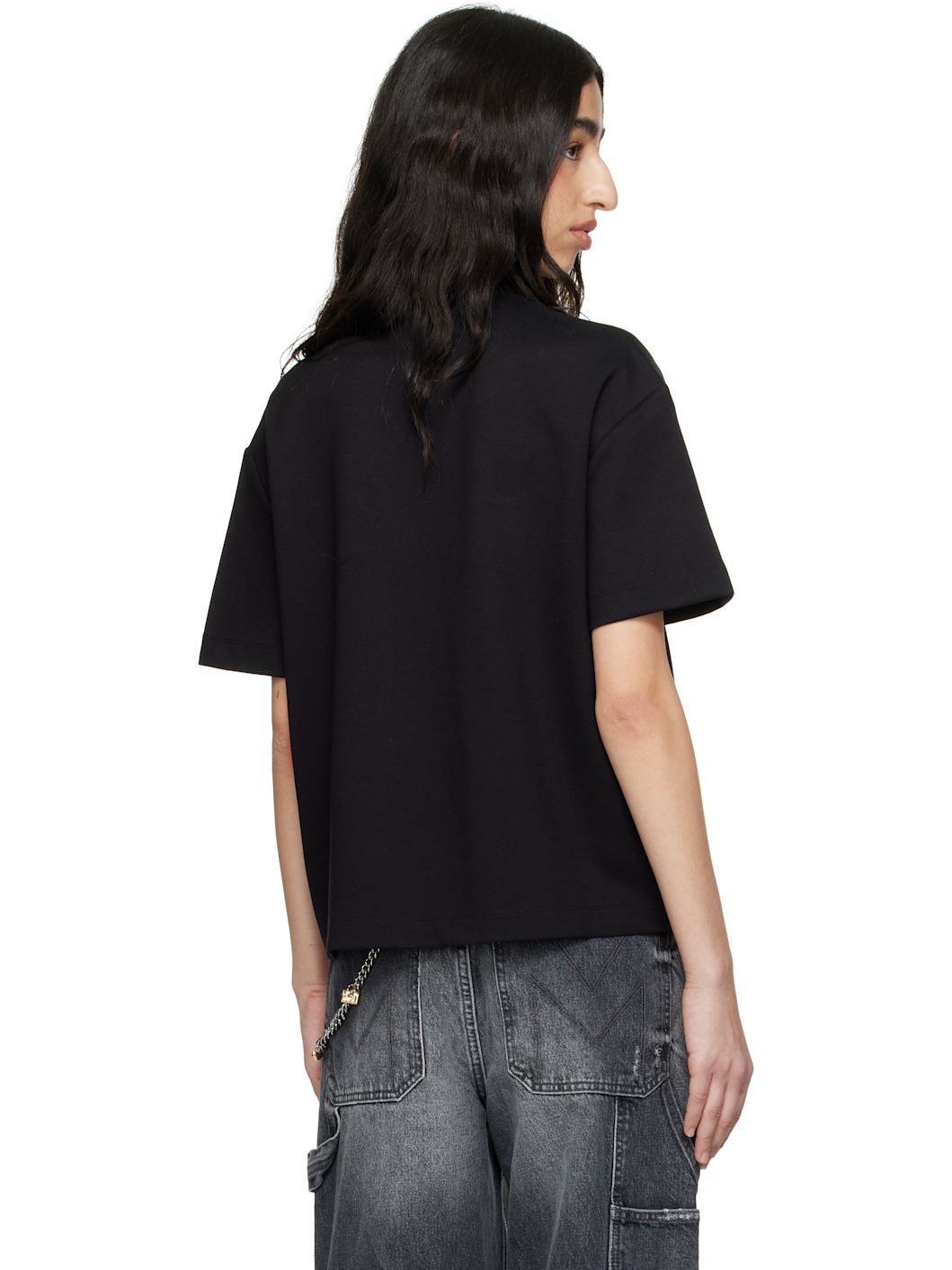 Black Crystal Heart Cutout Relaxed T-shirt - 3