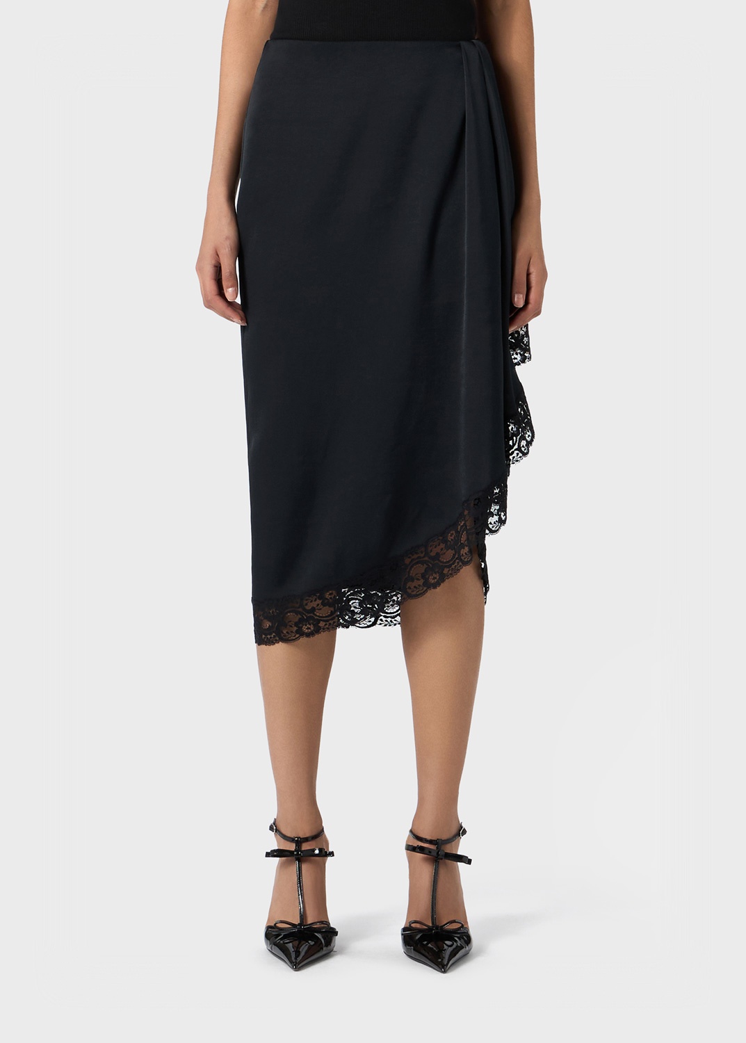 ASYMMETRIC SKIRT WITH LACE TRIMMED HEM - 3