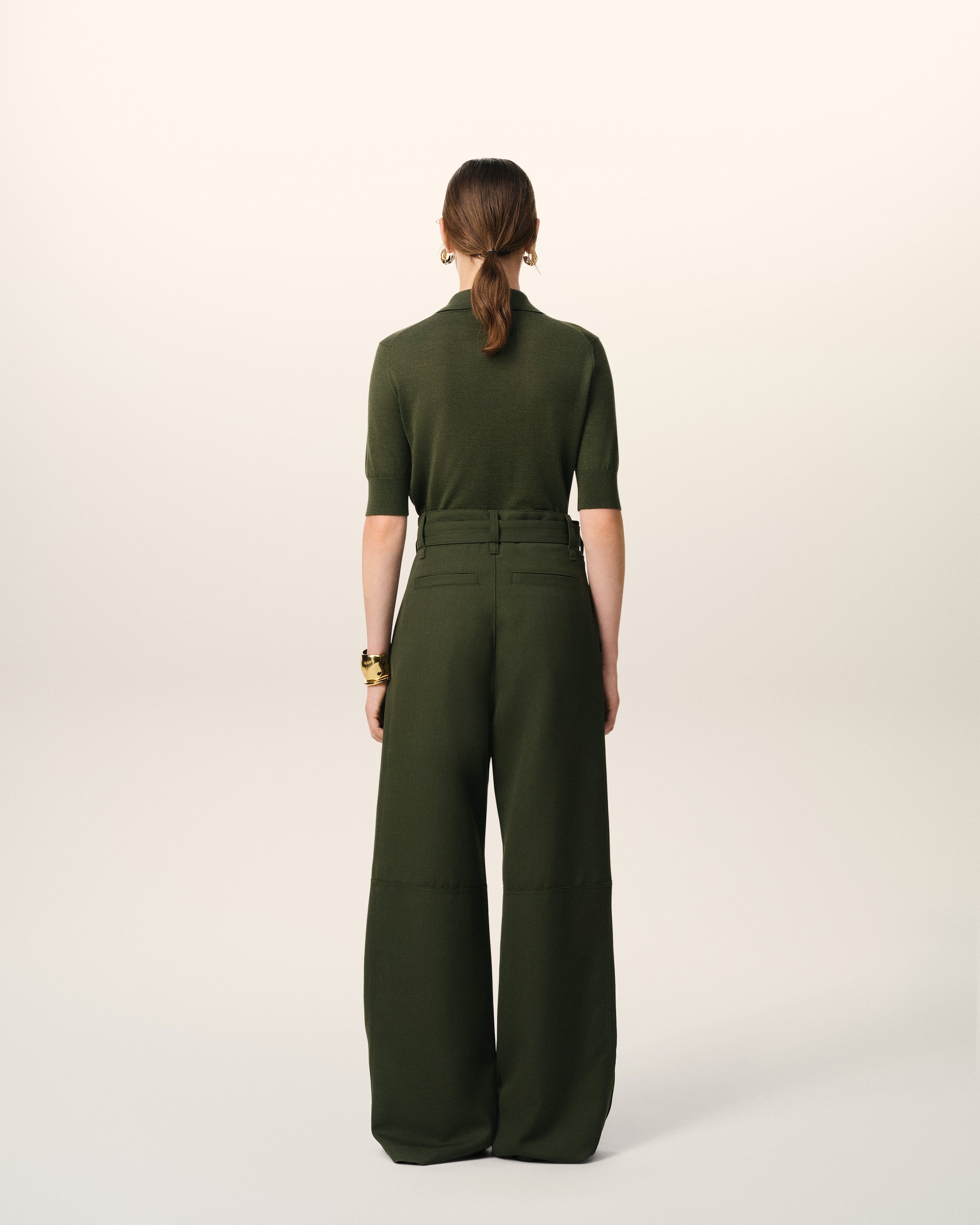 GREEN WOOL CARGO TROUSERS - 4