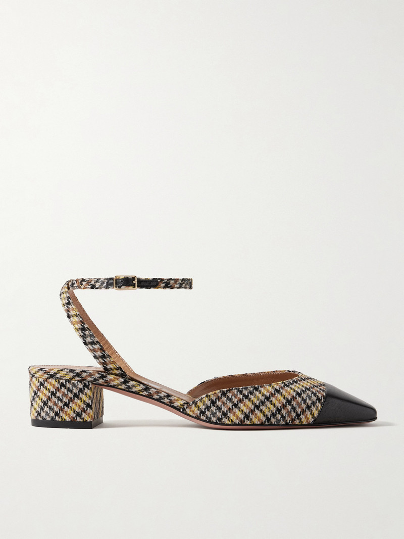 French Flirt 35 Leather-trimmed Checked Houndstooth Woven Pumps 1