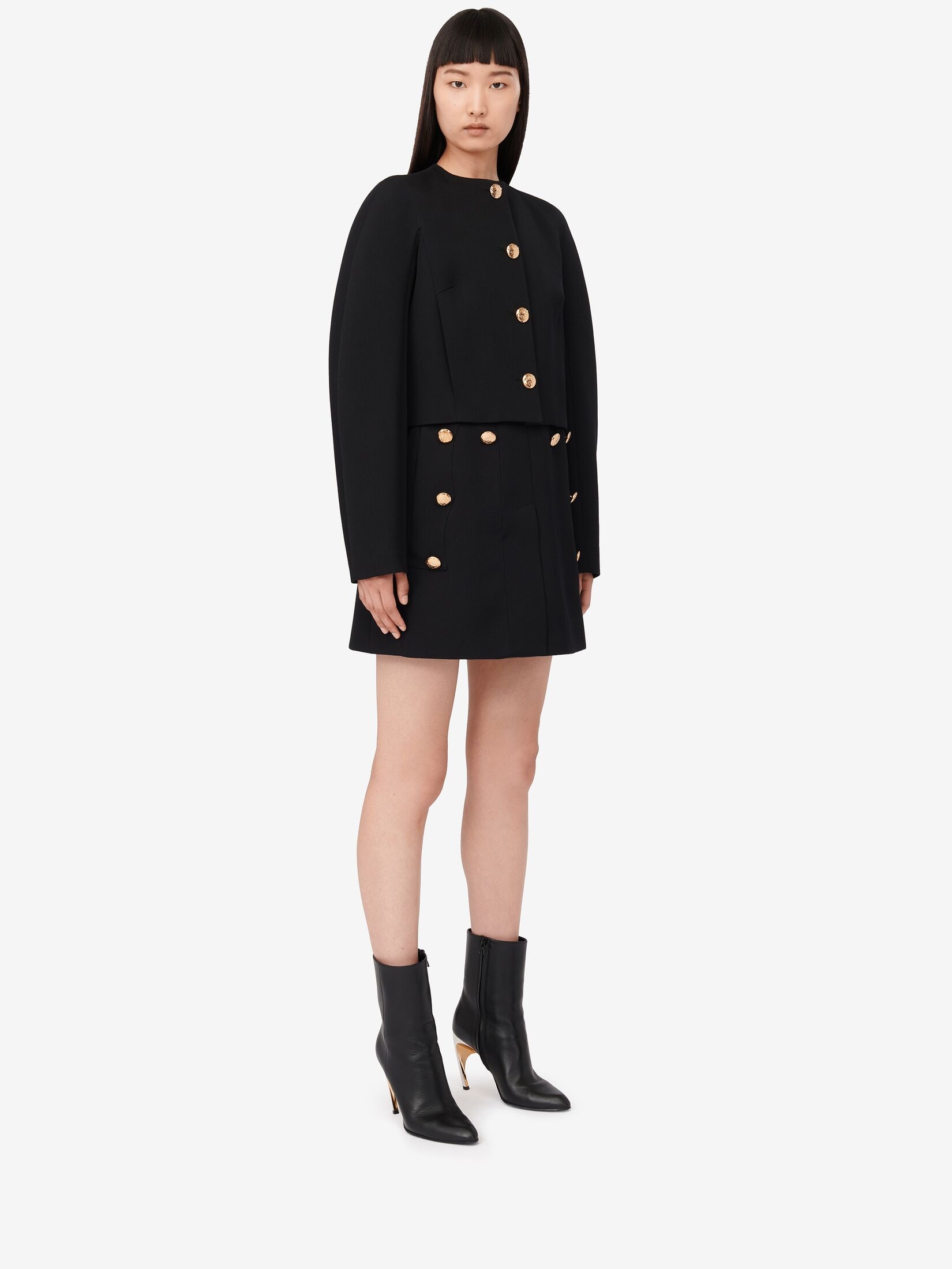 Women's Cocoon Sleeve Military Jacket in Black - 3