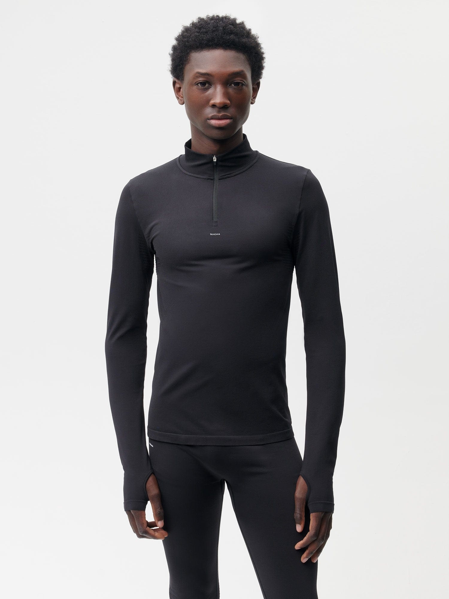 Mens Men's Plant-Stretch Long Sleeve Half-Zip Top - Black - 2