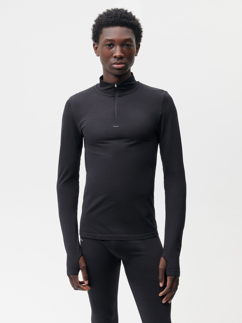 PANGAIA Mens Men's Plant-Stretch Long Sleeve Half-Zip Top - Black outlook