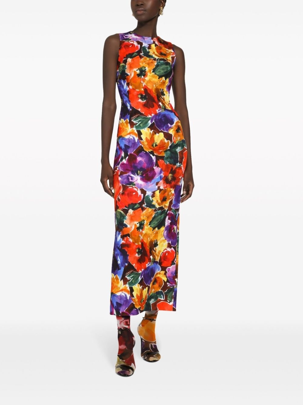 abstract floral-print midi dress - 3