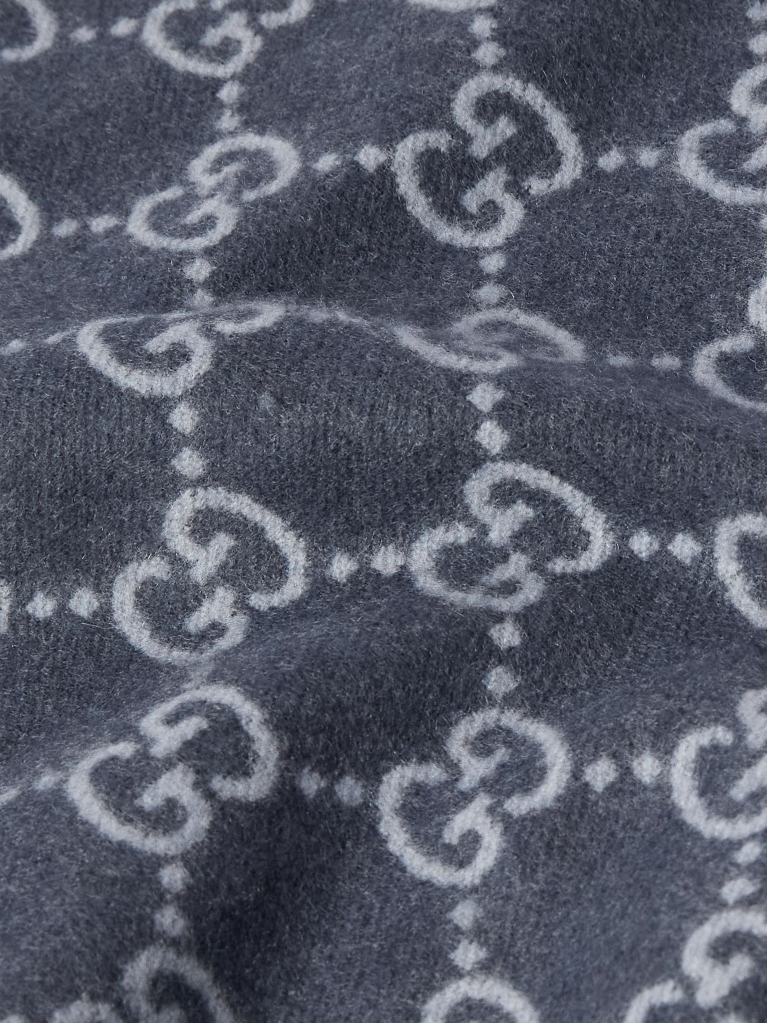 Fringed Logo-Jacquard Cashmere Scarf Blue - 3