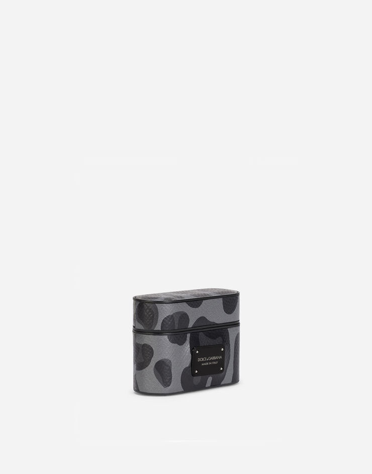 Dauphine calfskin airpods pro case with leopard print against a gray background - 2