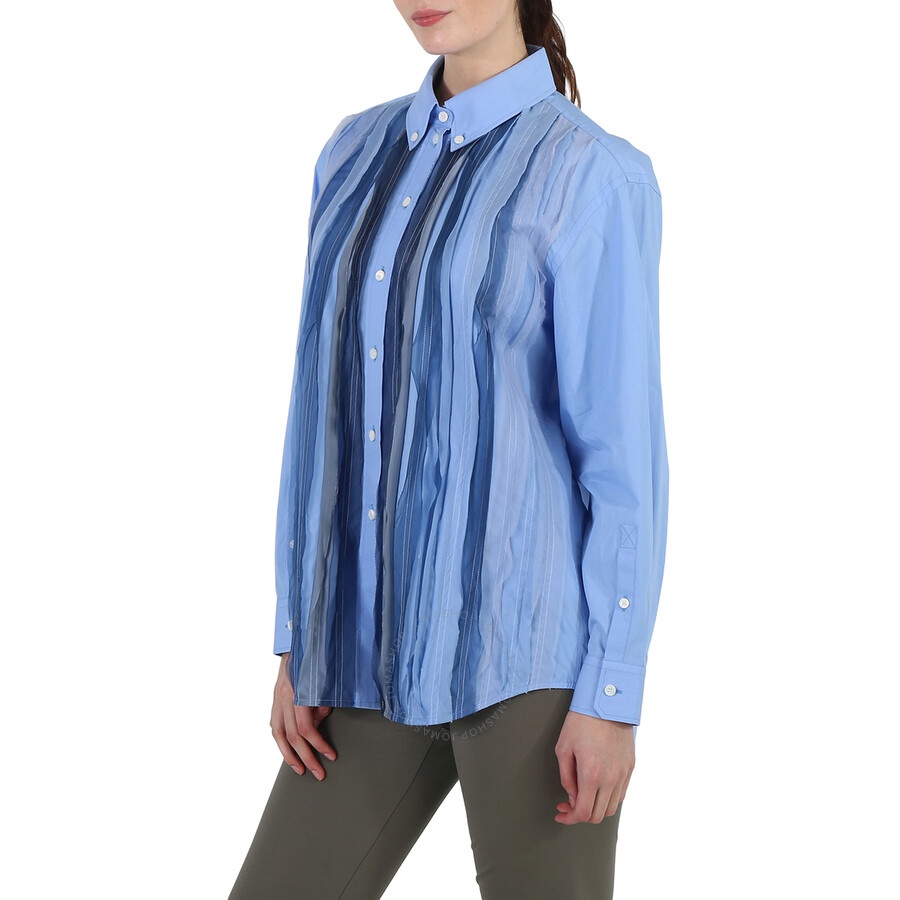 Burberry Ladies Vivid Cobalt Silk Pleated Shirt - 4