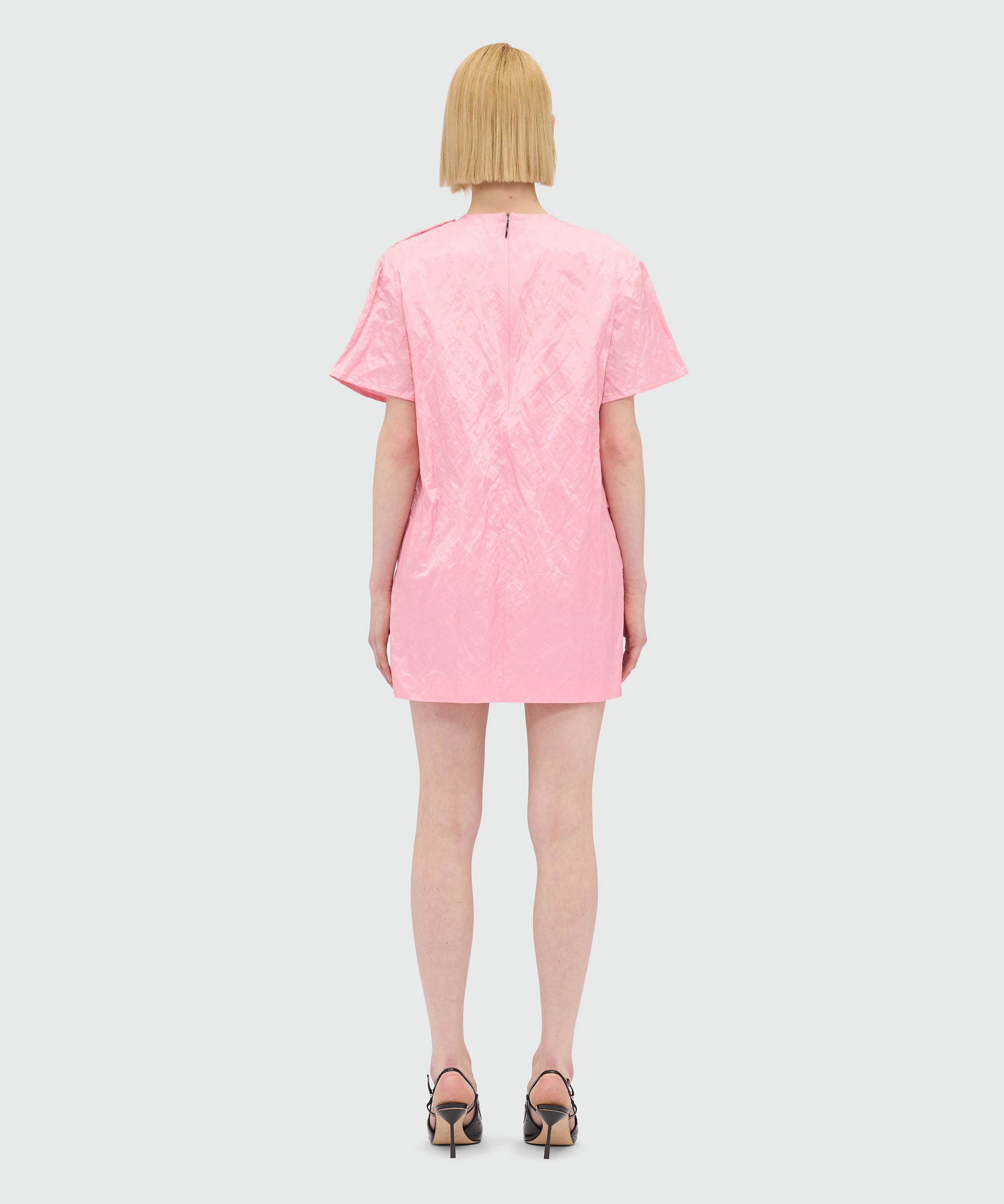 Pink crinkle duchesse minidress with bow - 3
