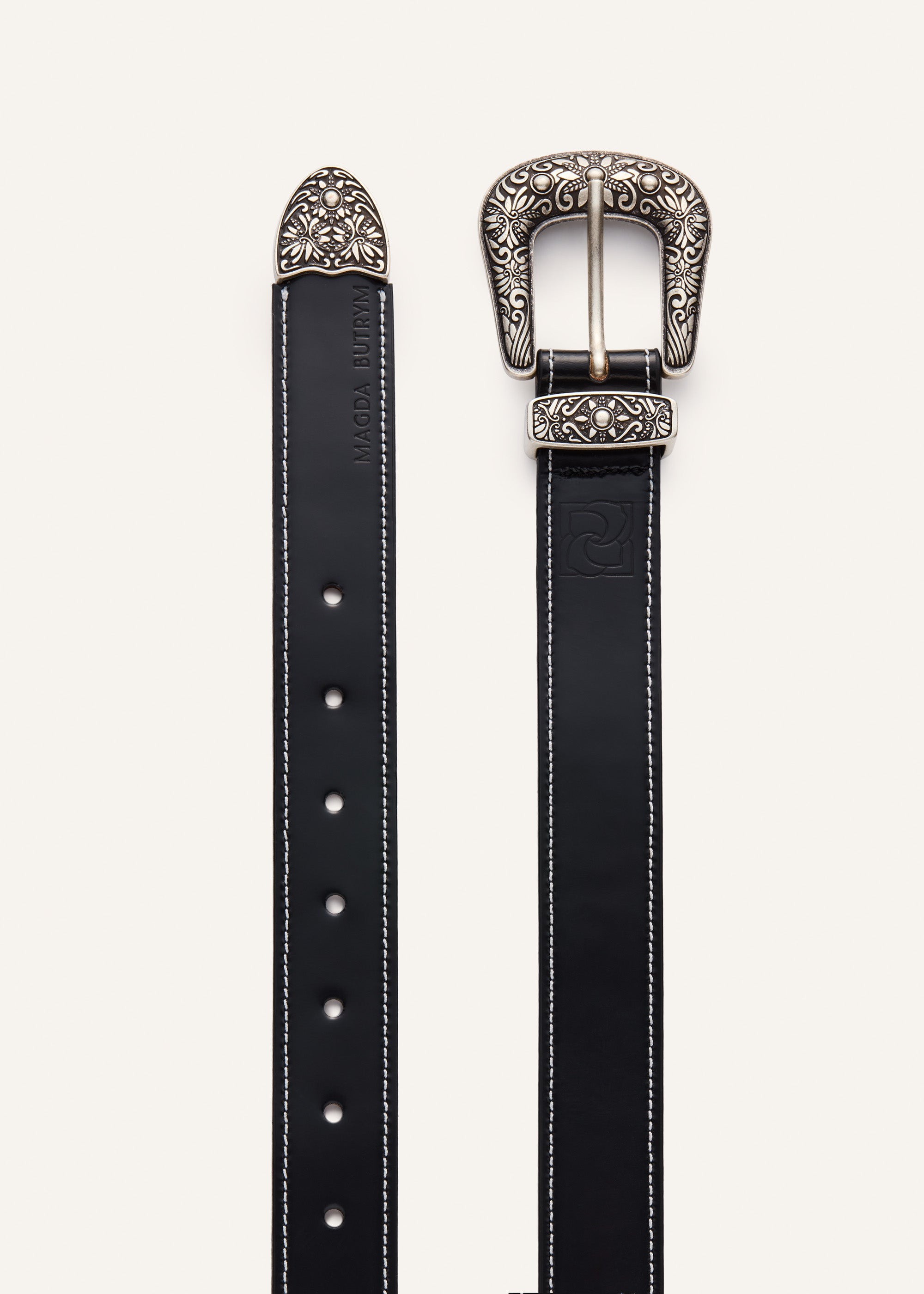 Western leather belt with contrast stitching in black - 2