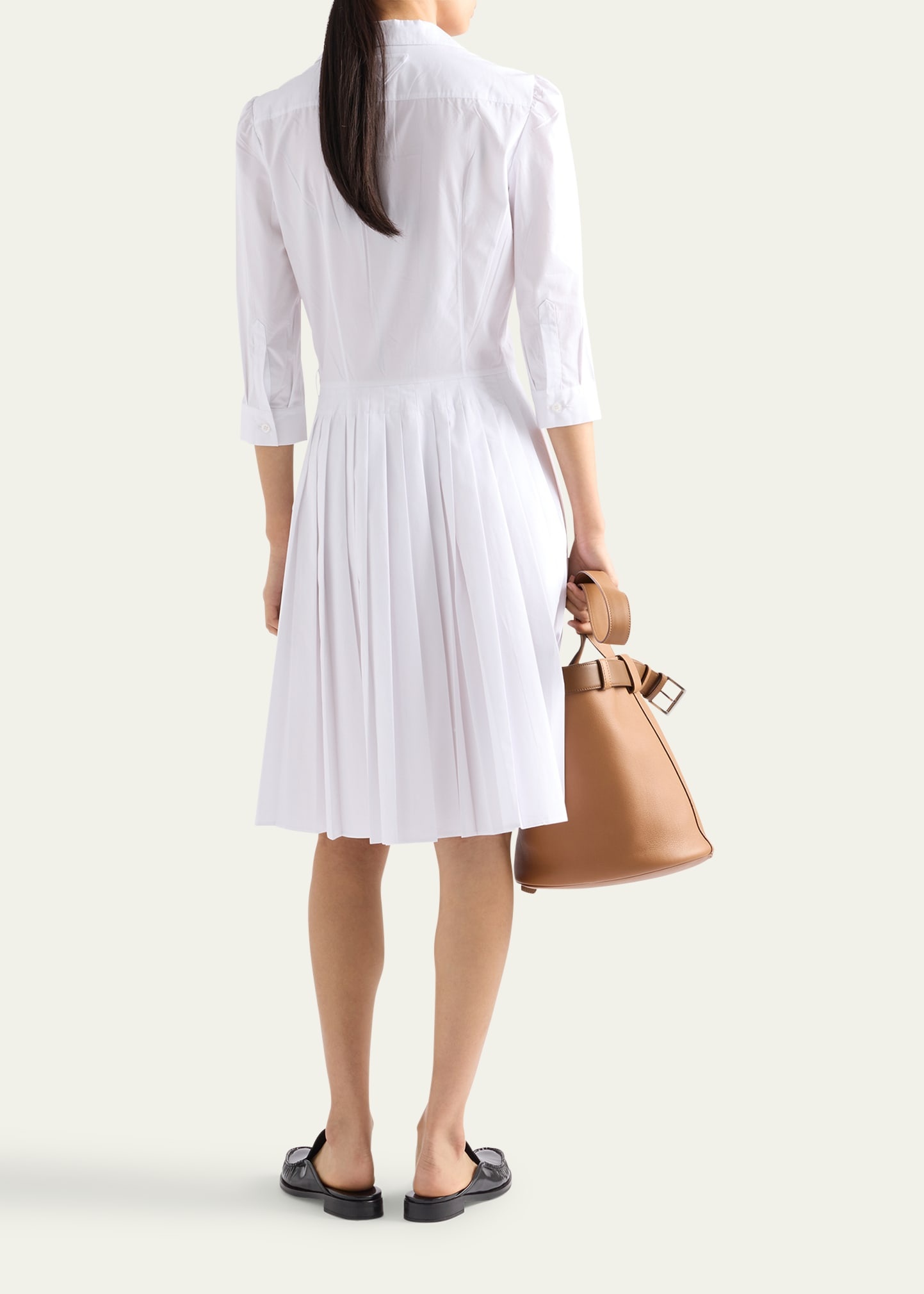 Pleated Popeline Neck-Tie Shirtdress - 3