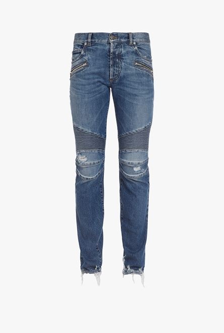 Tapered ripped blue cotton jeans - 1