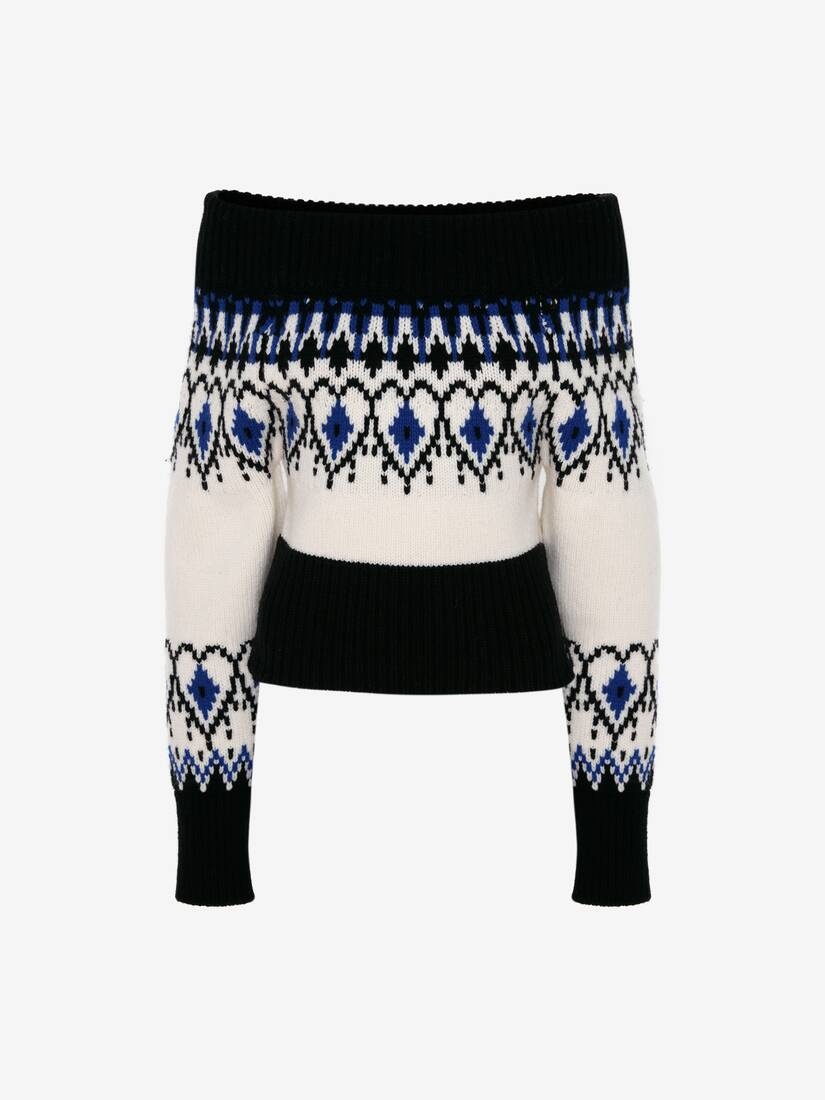 Wool Off-the-shoulder Fair Isle Jumper in Ivory/black - 1