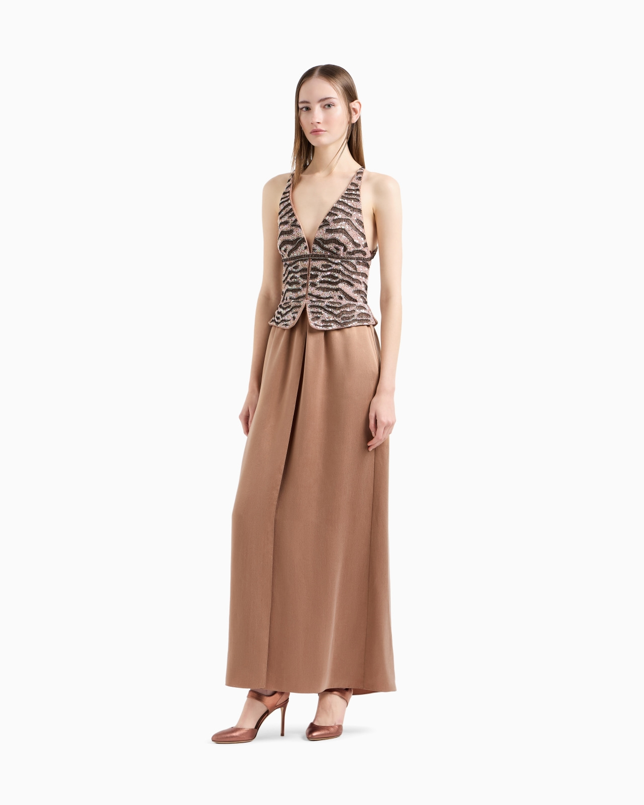 EMBROIDERED VISCOSE AND SILK LONG DRESS - 2