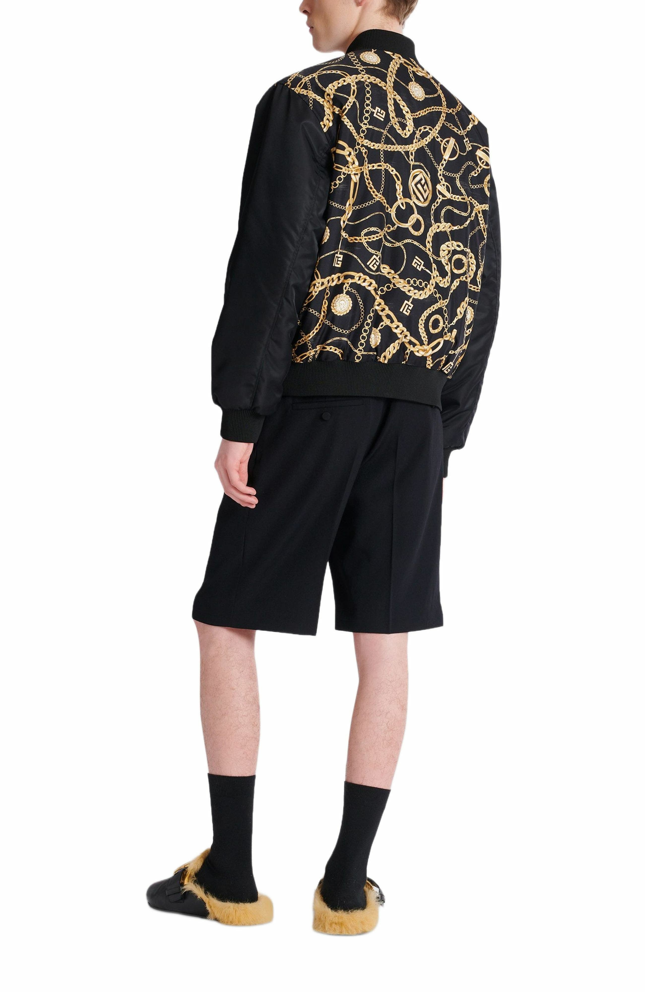 Balmain Reversible printed bomber jacket with Chaînes pattern in Black at Nordstrom - 3
