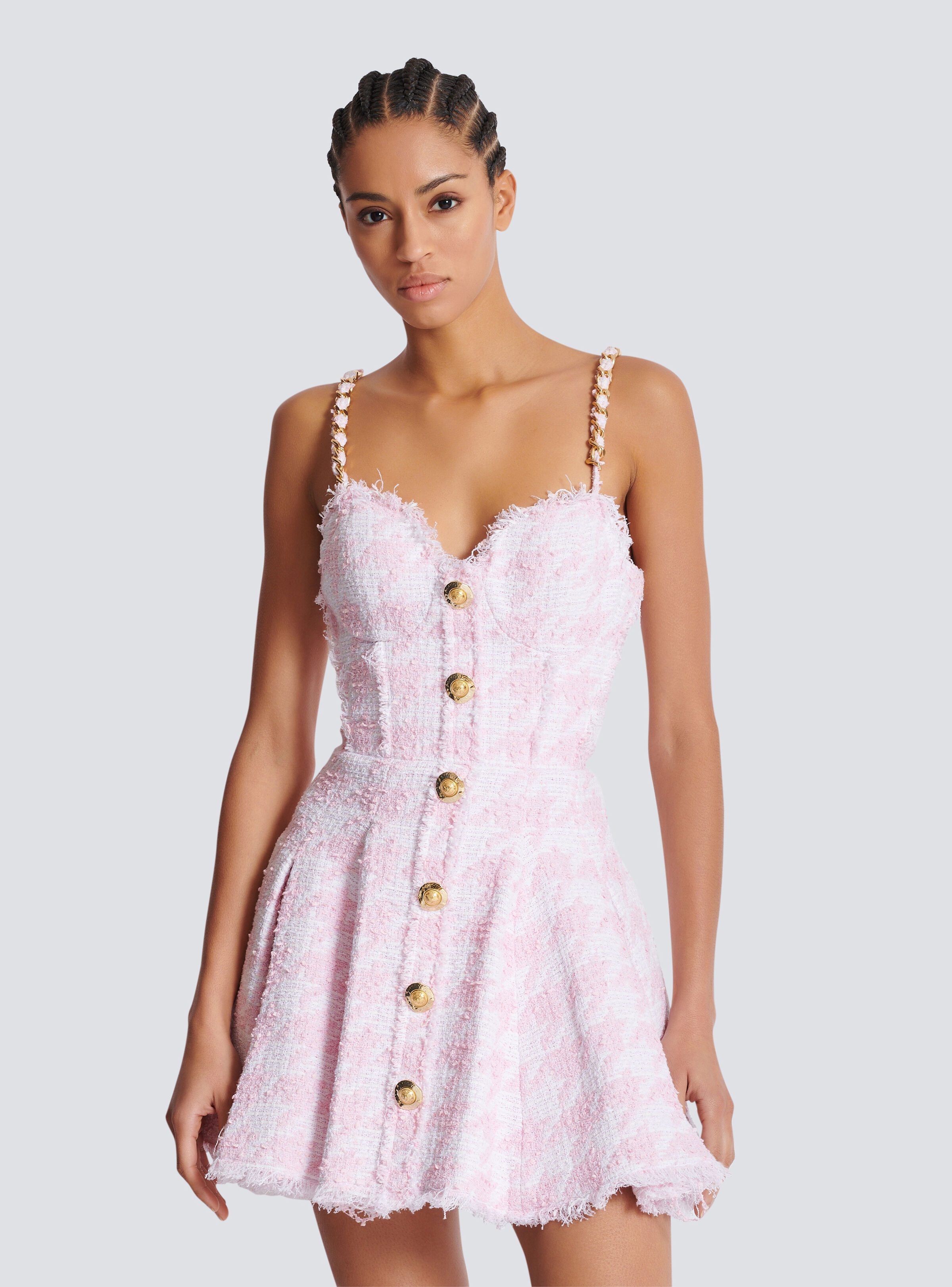 Strappy houndstooth tweed A-line dress - 7
