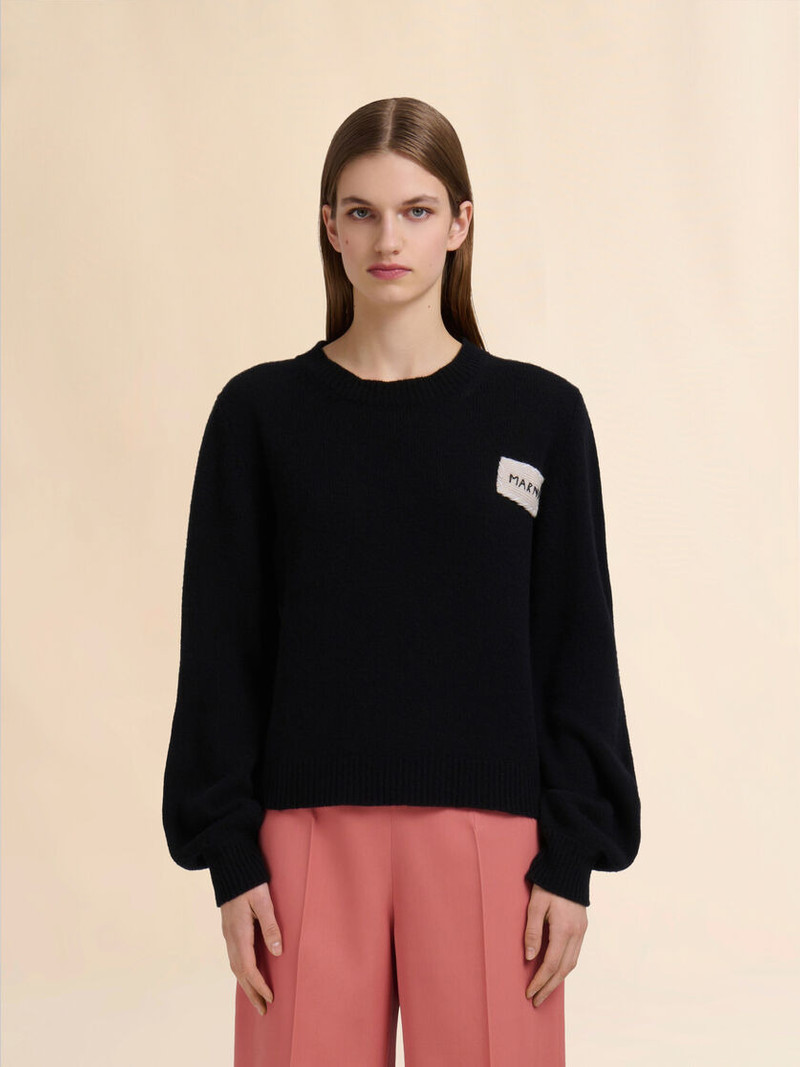 Marni BLACK CASHMERE SWEATER WITH MARNI MENDING APPLIQUÉ outlook
