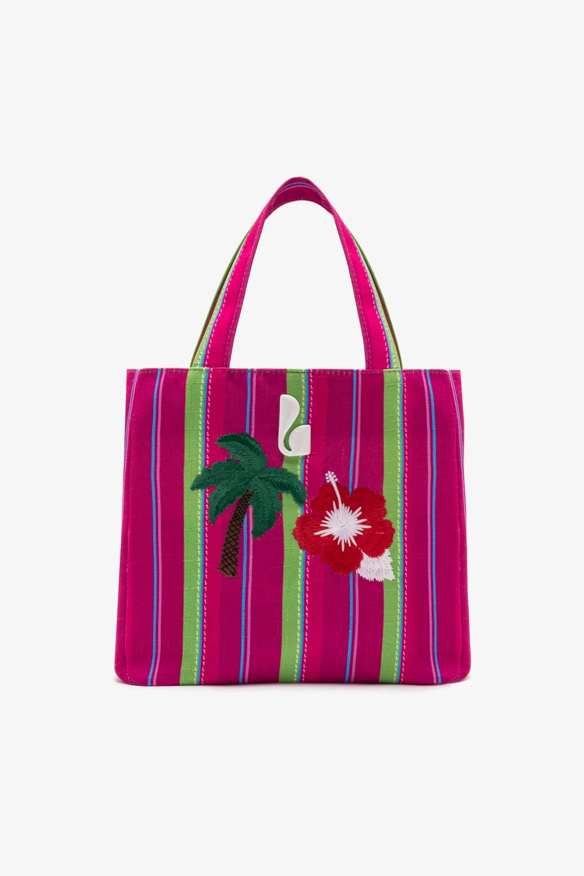 Poppy Mini Tote Bag In Pink And Emerald Raffia - 1