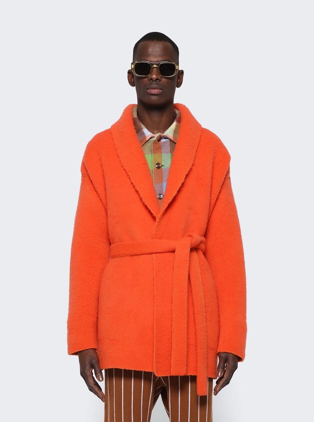 X The Elder Statesman Cashmere and Wool Brushed Robe Orange - 3