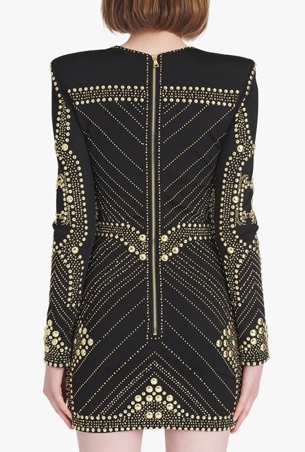 Short black dress with embroidered gold-tone studs - 9