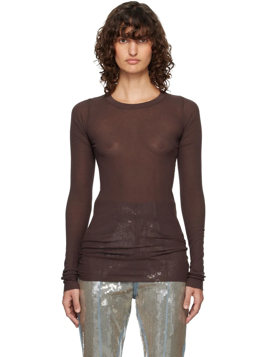Brown Temple Rib LS T-shirt - 1