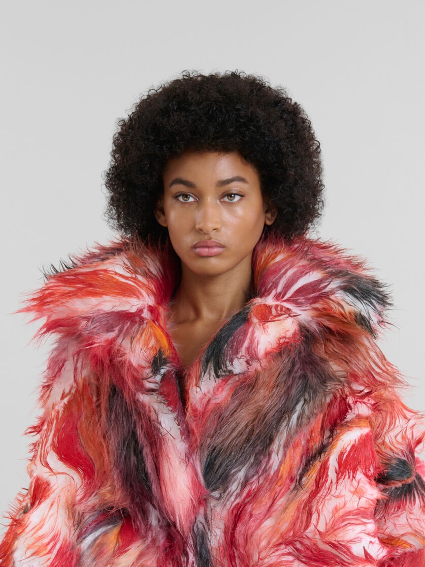 RED LONG HAIR FLARED COAT - 4