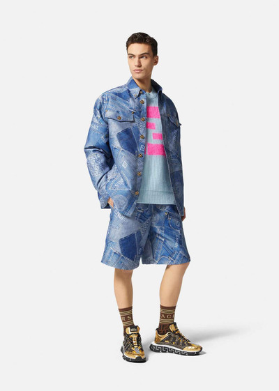 VERSACE Fendace Denim Patchwork Jacquard Shorts outlook