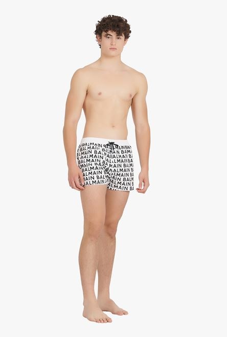 Bicolor white and black swim trunks with Balmain monogram - 2