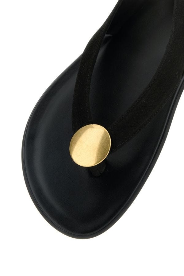 Black leather Charm thong sandals - 4