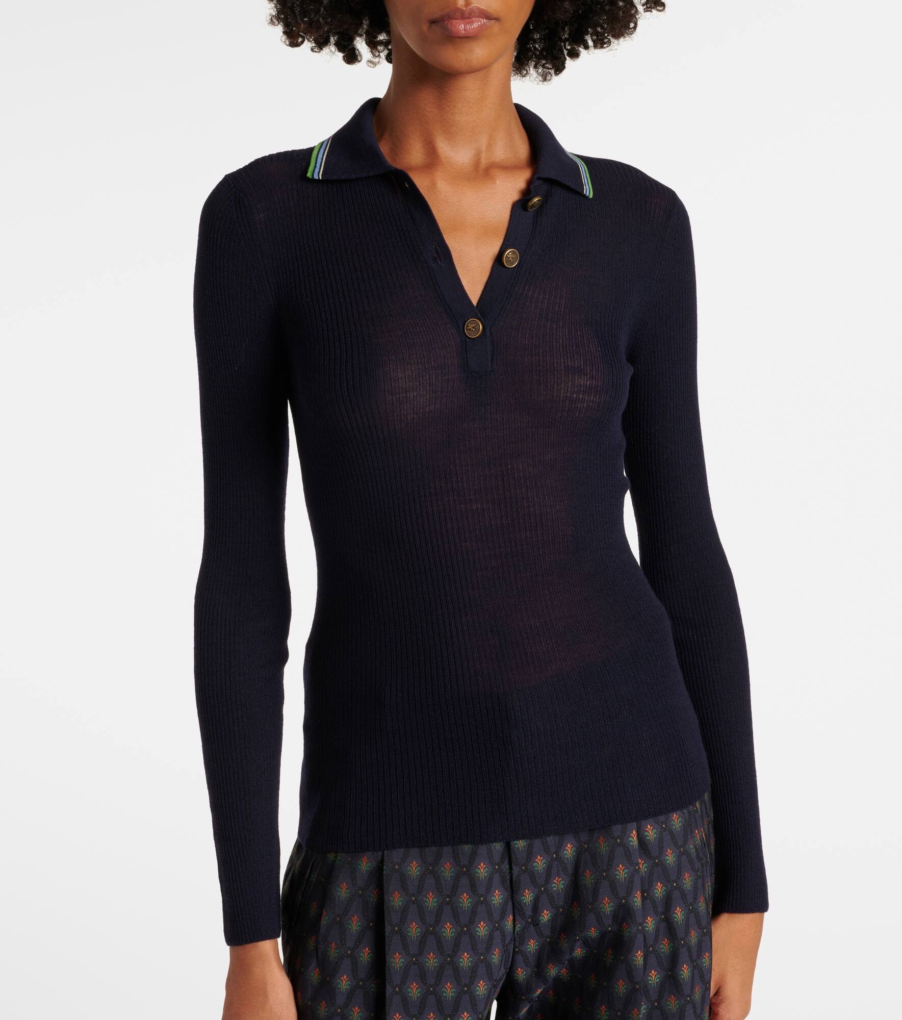 Printed wool and cotton polo sweater - 6