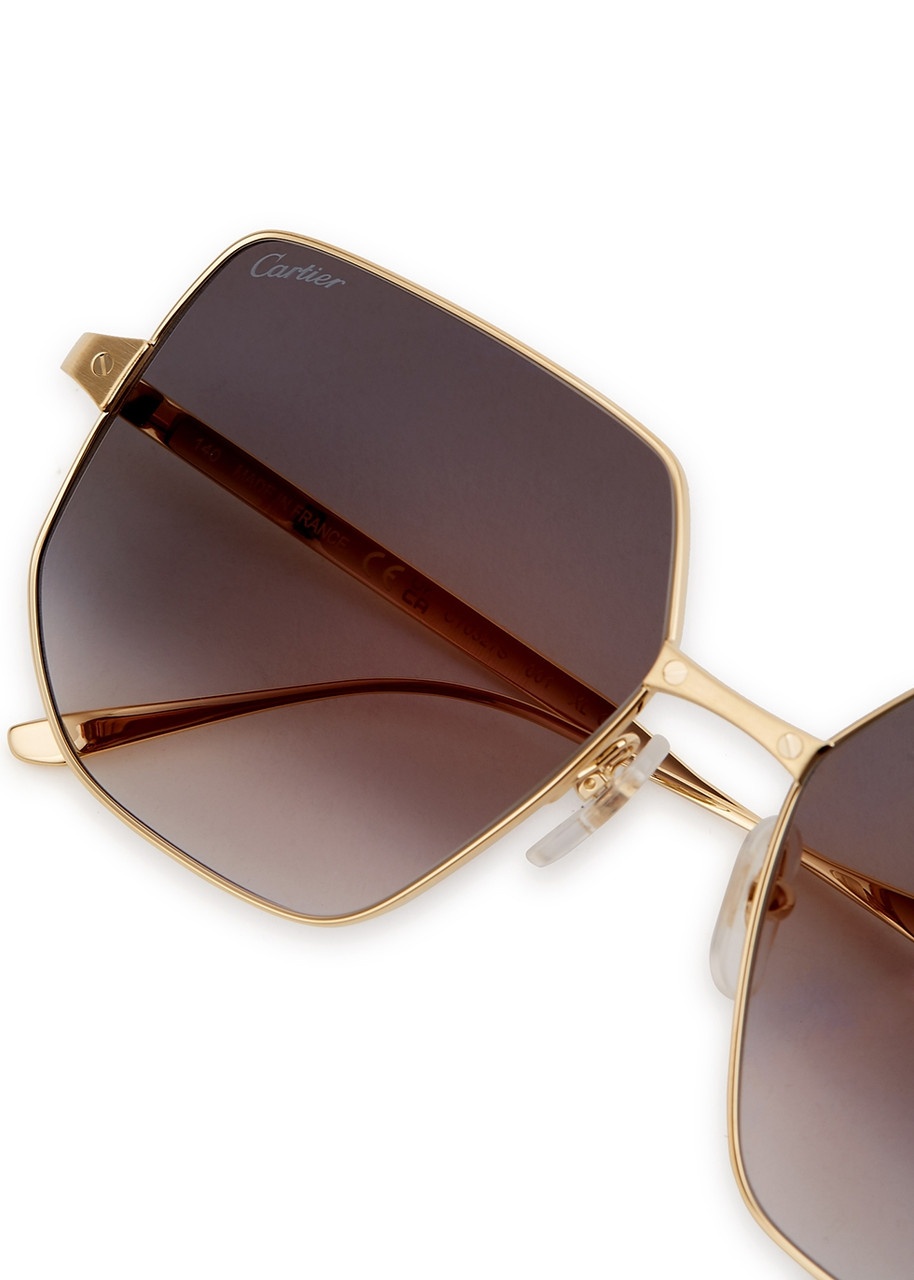 Cartier Santos De Cartier Gold-tone Square-frame, Sunglasses, Gold - 3
