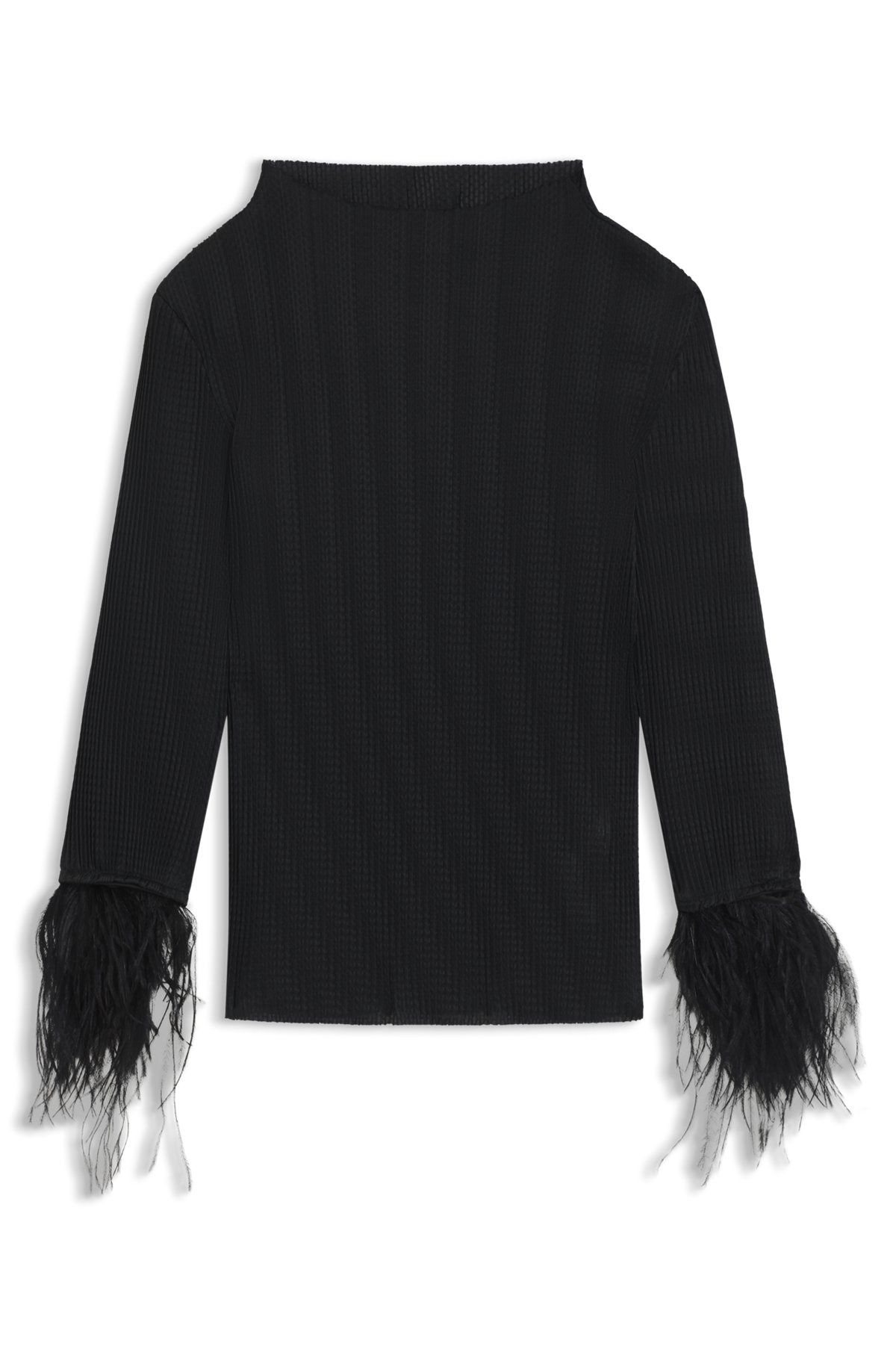 PLISSÉ JACQUARD TOP WITH DETACHABLE FEATHER CUFF TRIMS - 1