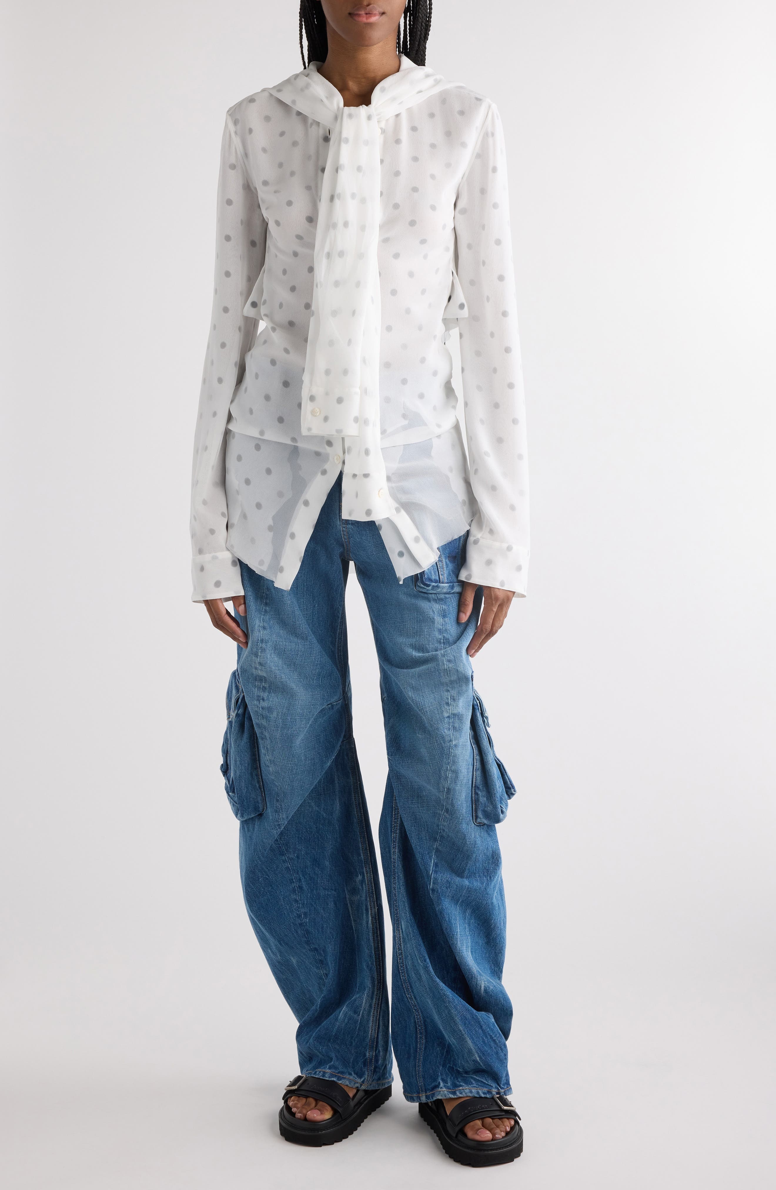 Acne Studios Tow Polka Dot Georgette Shirt in Black/White at Nordstrom - 2