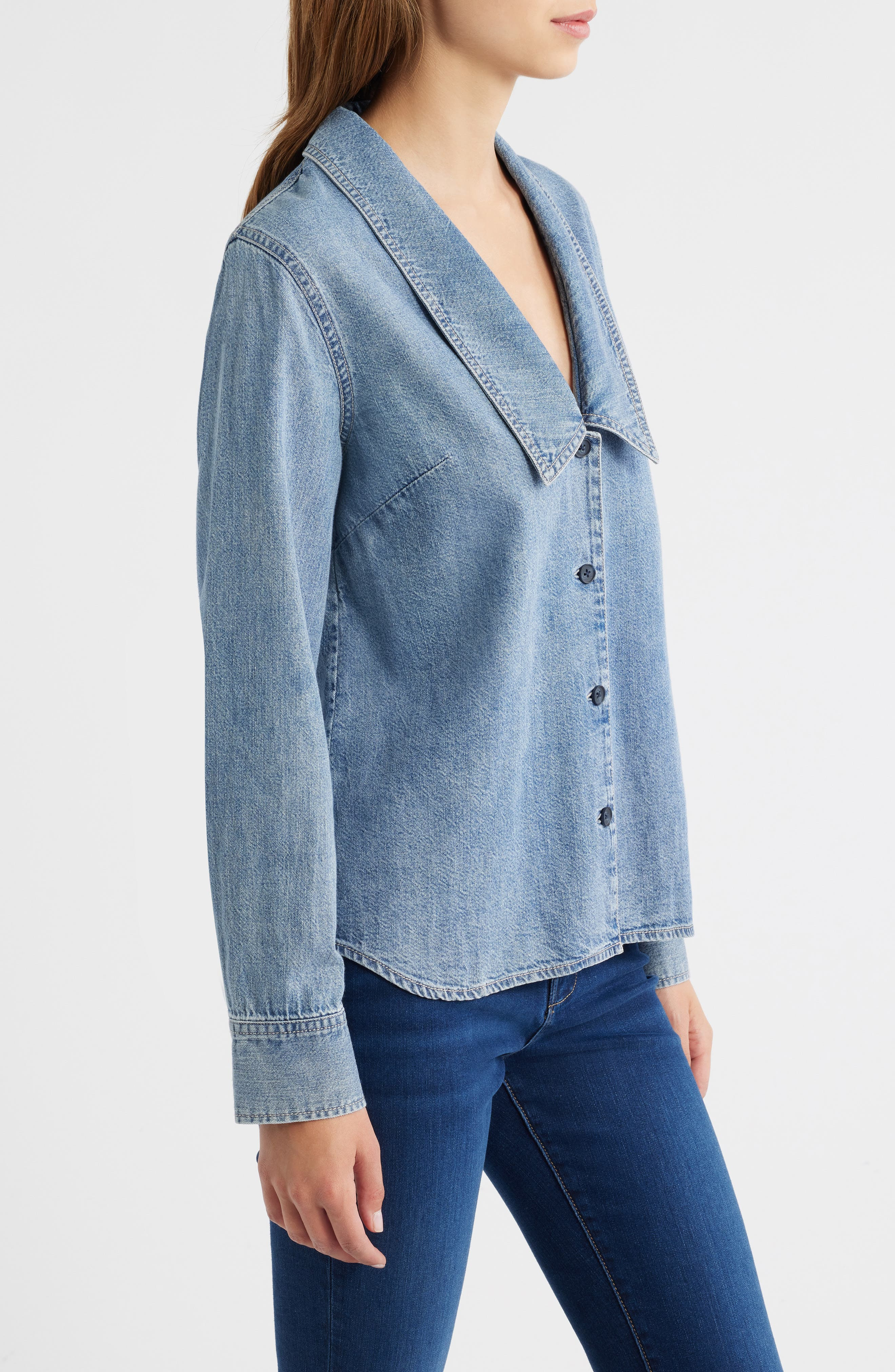 FRAME The Low Collar Denim Button-Up Shirt in Confessional at Nordstrom - 3