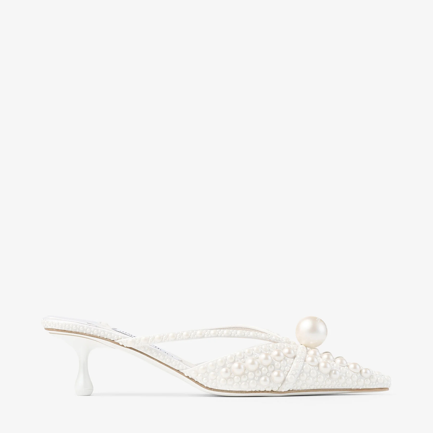 Sana Mule 50 White Satin Mule with Pearl Embellishments - 1