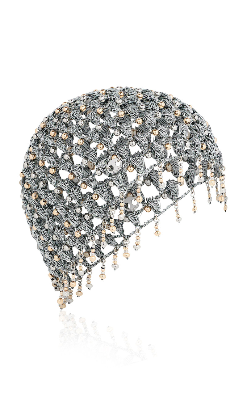 Metallic Woven Crystal-Embellished Chain Cap silver 1