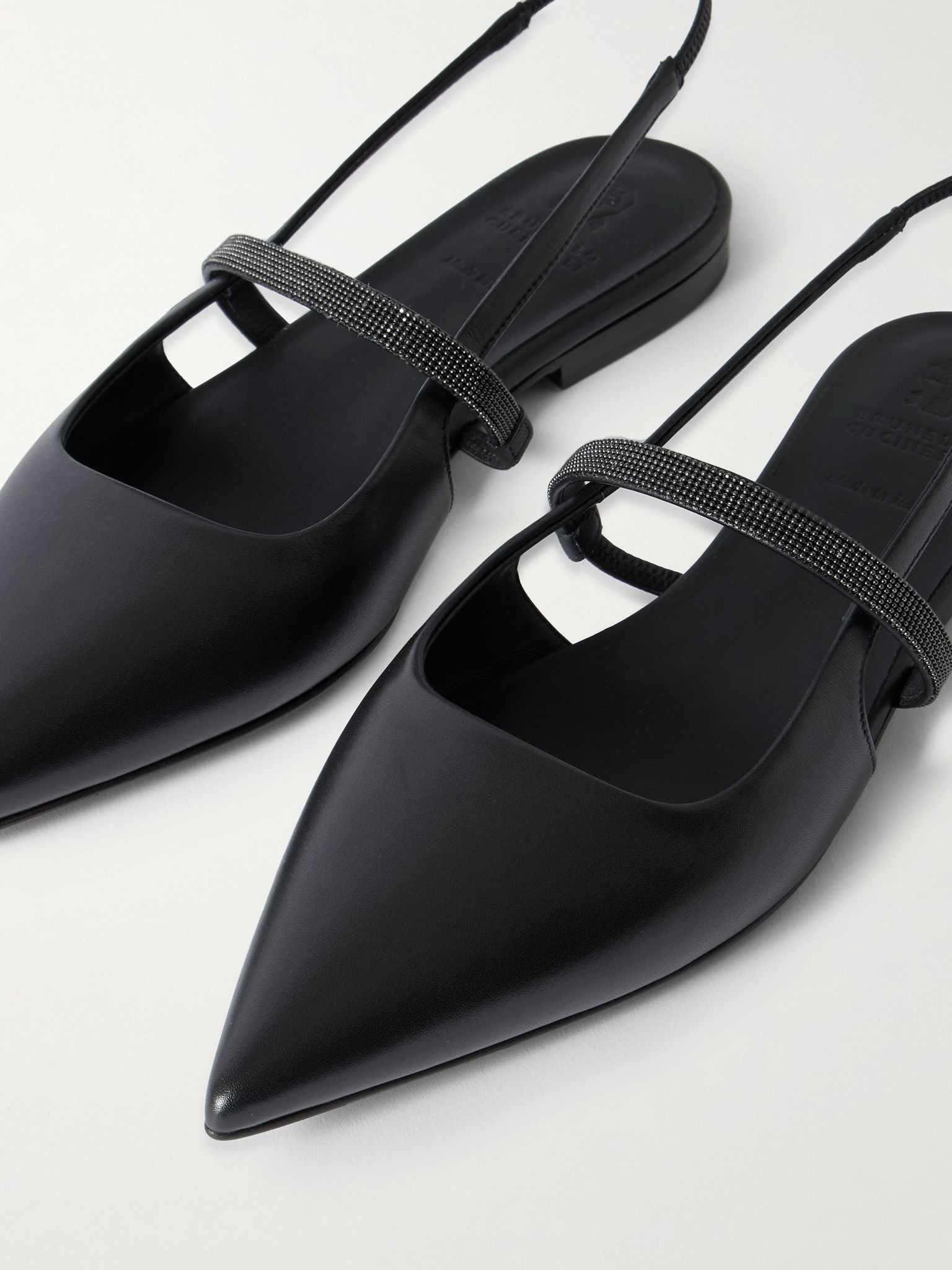 Embellished cutout leather slingback ballet flats Black - 4