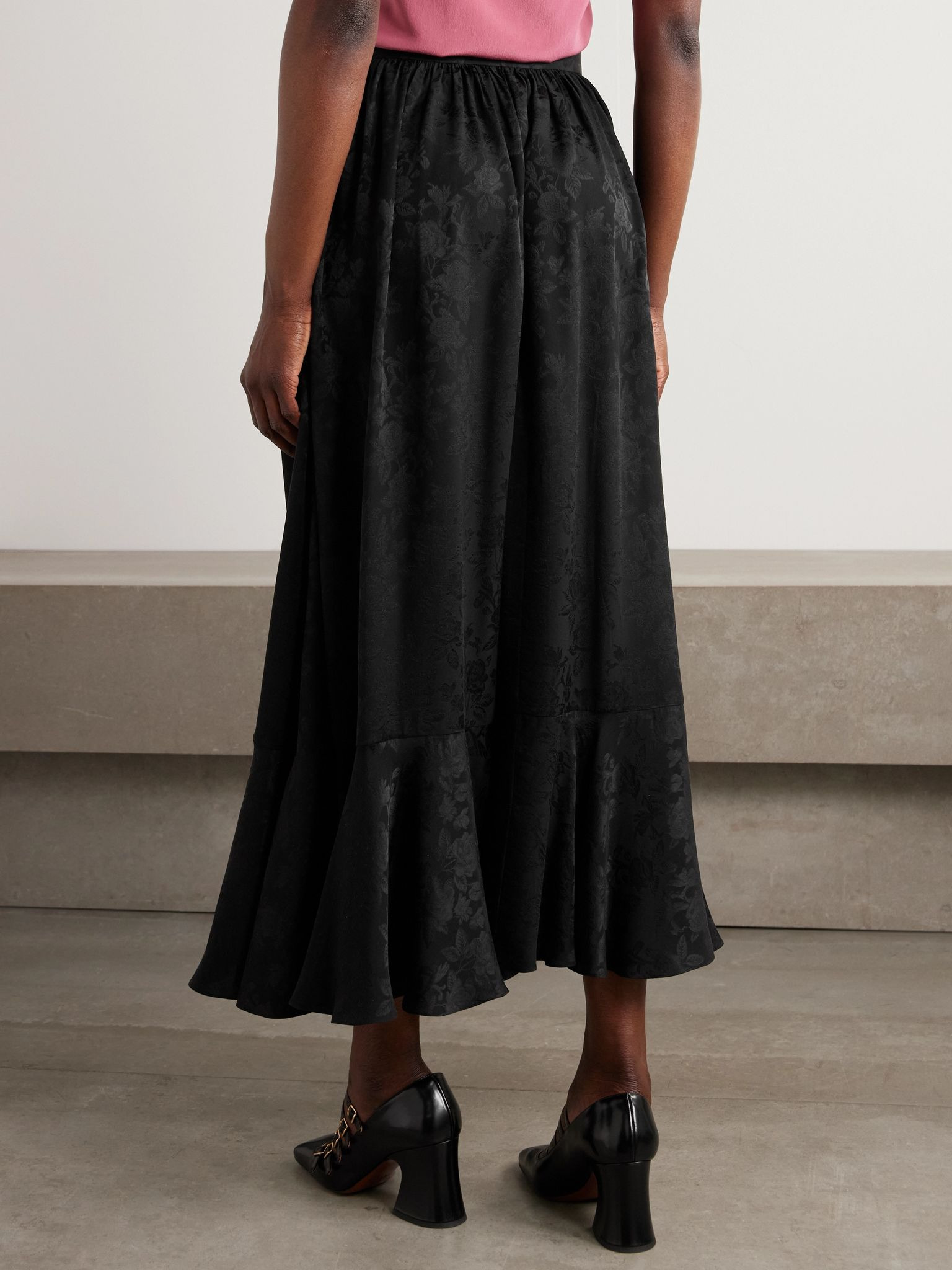 Silk-jacquard midi skirt Black - 3