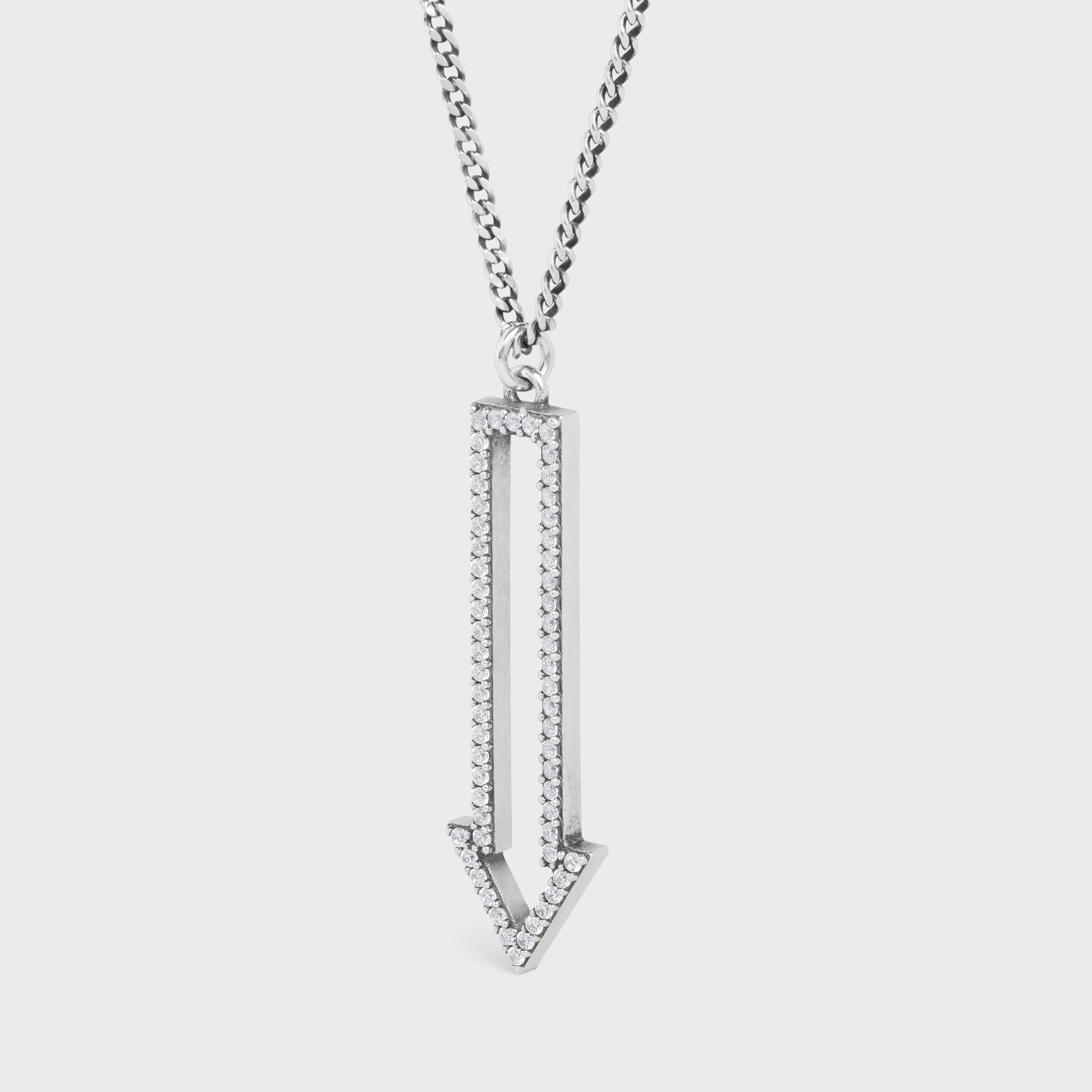 Celine Arrow Necklace in Brass with Rhodium Finish and Crystals - 2